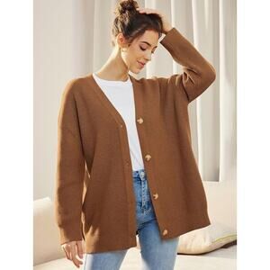 Automet Oversized Rib Knit Button Front Cardigan Sweater Tan Large EUC
